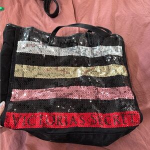 Victoria's Secret Glam Sequin Tote - Black, Pink, Gold, Red